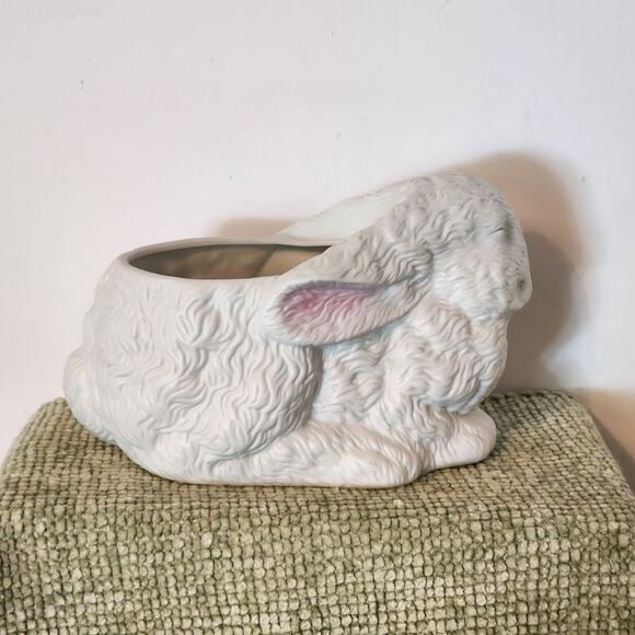 Vintage 1987 FTDA Taiwan White Bunny Rabbit Planter Figurine Easter Cottagecore - Picture 6 of 9